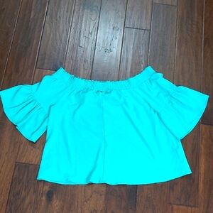 Kaari Blue off-the-shoulder blouse in a vibrant greenish teal color size XL